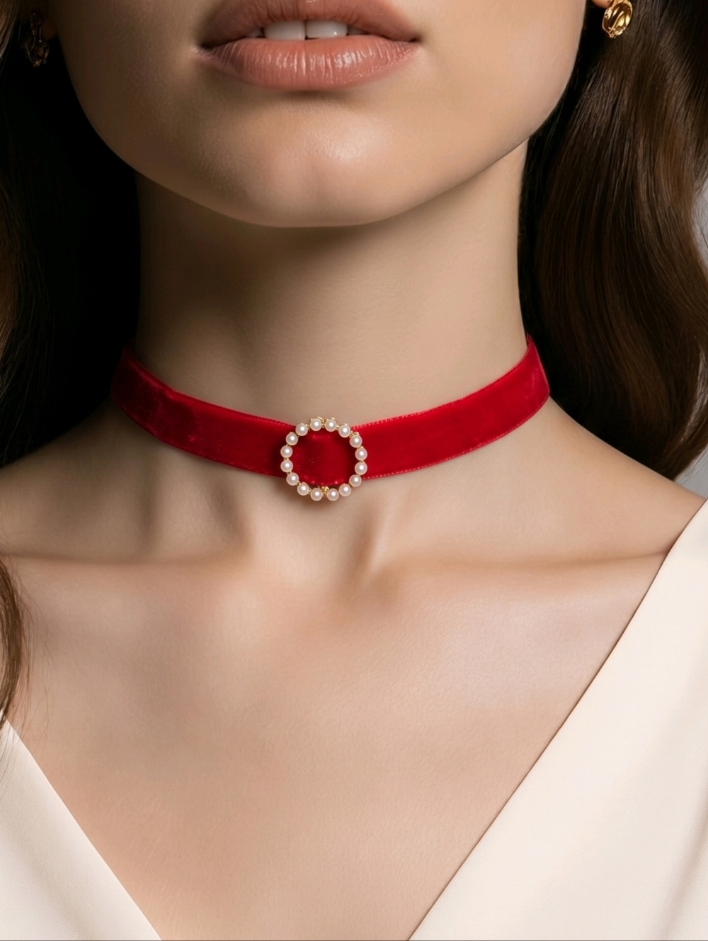 Red Velvet Pearl Choker Necklace Holiday Romantic Classic Gothic Valentine's NWT